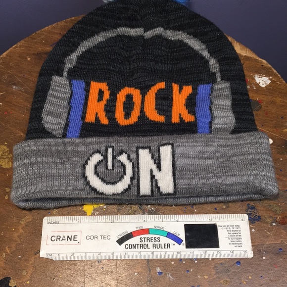 Rock ON beanie toboggan Pom Pom winter cap kids themed hat - Picture 9 of 9